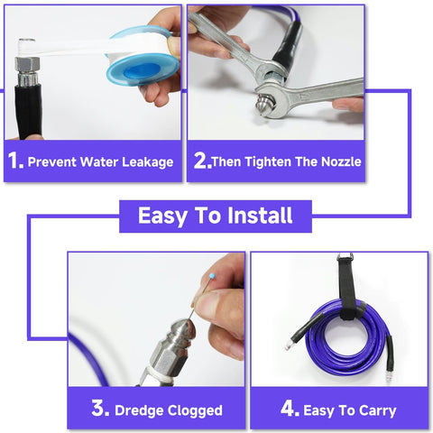 Step-by-step installation of 100 Ft Sewer Jetter Kit For Pressure Washer With 5800 PSI Drain Cleaner Hose One Quarter Inch NPT.
