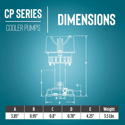 Blueprint dimensions of Evaporative Cooler Pump For Swamp Coolers And Lab Water Circulation 230 Volt 563 Gallons Per Hour Six Foot Cord