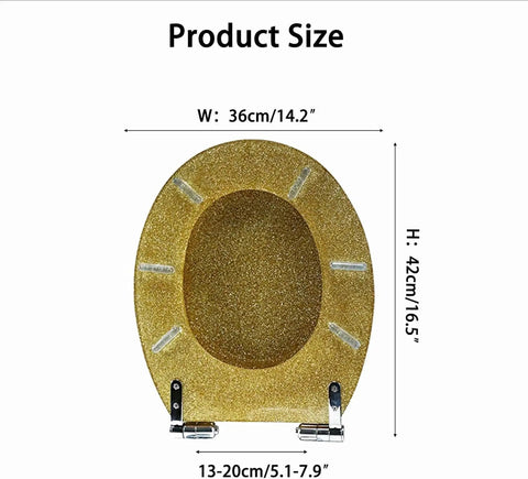 Heavy Duty Soft Close Toilet Seat With Badass Sparkly Resin Lid, Elongated Design, dimensions 36cm x 42cm, easy installation.