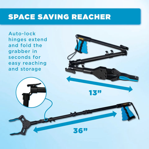36 Inch Folding Reacher Tool For Seniors And Post Surgery Recovery, Heavy Duty Grabber Picker Upper With Magnetic Tip, Blue Gripper, Long Reach Mobility Aid For Trash And Everyday Tasks