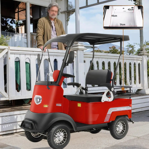 Electric Mobility Scooter For Adults Packing 800W Brushless Power And 12Mph City Speed, red with large cargo trunk.