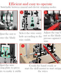 Effortless Manual Wire Stripper For Copper Cables 0.06 To 1 Inch Hand Crank Drill Powered Wire Peeler with adjustable settings.