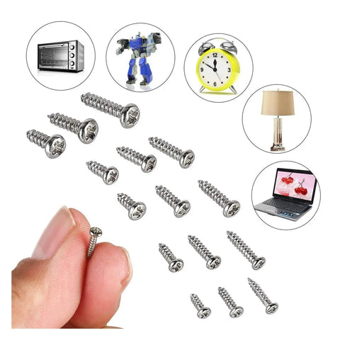 Slick Boss Grade 900 Piece Micro Screw Set Featuring Hella Precise Phillips Flat Head Self Tapping Bolts for device repairs.