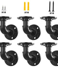 6 Pack Industrial Pipe Shelving Brackets For Wall Mounts Vintage Black Iron Rustic Finish Built Tough Heavy Duty DIY Shelves