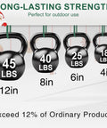 Green Zip Ties Assorted Sizes with kettlebell weights of 45 lbs, 40 lbs, 25 lbs, 18 lbs shown exceeding strength and durability
