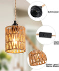 Plug And Play Pendant Light Hand Braided Natural Hemp Rope Hanging Lamp Industrial Farmhouse Style With Toggle Switch For Dining Room Kitchen, featuring an E26 socket and on/off switch.