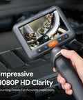 5 Inch IPS Screen Articulating Borescope Endoscope Camera With Light 210 Degree Two Way Articulation For Hard To Reach Corners And Hidden Issues In Engines Pipes And Ducts, showing engine inspection