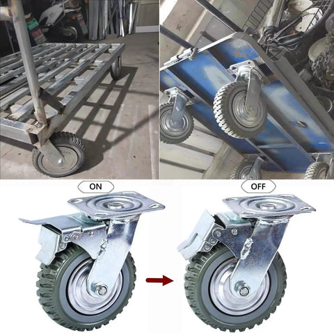 8 Inch Heavy Duty Rubber Caster Wheels Set Of 4 Anti Slip Swivel Casters With 360 Degree Ball Bearing Top Plate 2 With Locking Brakes