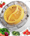 Cordless Electric Produce Washer And Veggie Scrubber Driven By Smart Electrolytic Tech And Heavy Duty Titanium Rods For A Legit Deep Clean On Fresh Fruit Rice And Cookware Daily, with yellow surface and water splashes.