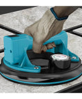 Hand gripping Heavy Duty Electric Vacuum Suction Cup Lifter for lifting porcelain tile, featuring quick release valve.