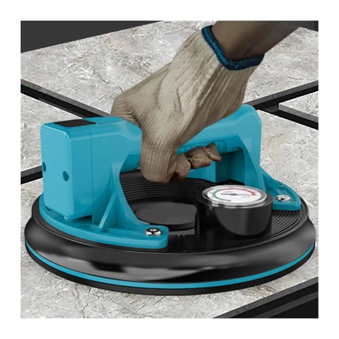 Hand gripping Heavy Duty Electric Vacuum Suction Cup Lifter for lifting porcelain tile, featuring quick release valve.