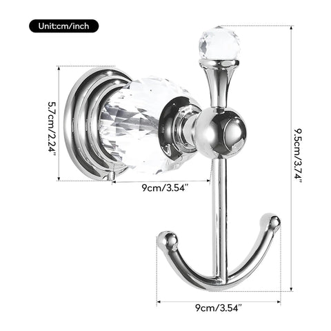 Heavy Duty Polished Chrome Crystal Wall Hook Top Shelf Bathroom Robe Hanger Straight Up Classy Silver Coat Rack Waterproof Design Works Wonders In Any Home Space dimensions shown.