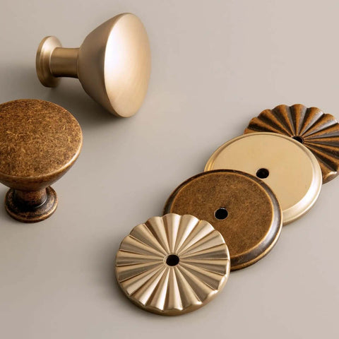 Champagne Bronze Zinc Alloy Cabinet Knobs With Plate Six Pack Single Hole Kitchen Cabinet Pulls Drawer Hardware With Backboard Spacer