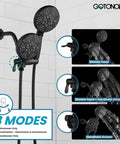 Two In One Shower Valve With Trim Kit Matte Black Shower Head And Handle Set For Bathroom High Pressure Brass Rough In Valve With Three Modes Easy Install And Dope Matte Black Finish.