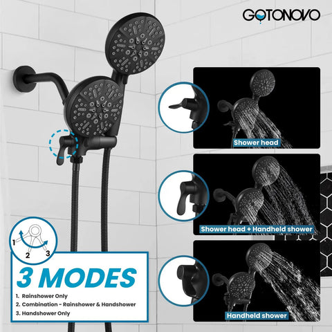 Two In One Shower Valve With Trim Kit Matte Black Shower Head And Handle Set For Bathroom High Pressure Brass Rough In Valve With Three Modes Easy Install And Dope Matte Black Finish.