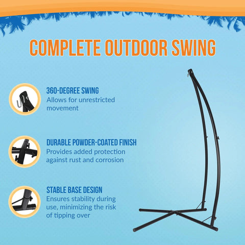 Boho Breeze C Style Hammock Chair Stand for Patio or Porch, Beefy Steel Frame, Powder Coated Black, stability features shown