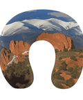 Pikes Peak Colorado Travel Pillow For Neck And Head Support U Shaped Napping Pillow with mountain landscape design