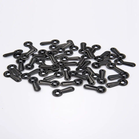 Black frame turn button fasteners from 100 pack with 100 black screws backing clips and framing hardware for hanging posters and photos.