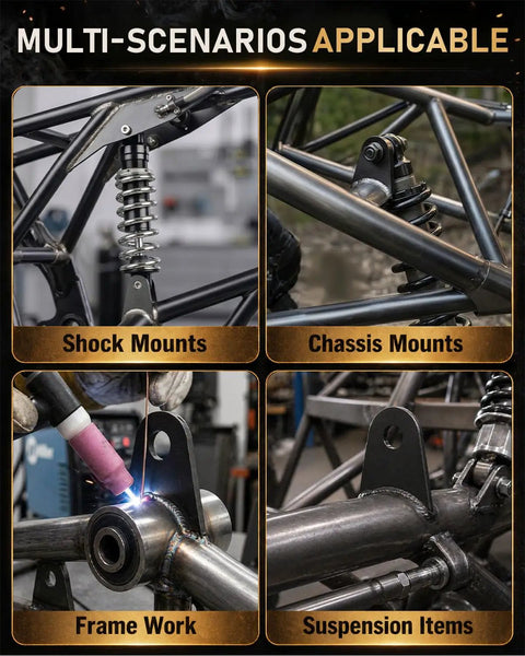 High Quality Premium Beefy Weld On Shock Mount Chassis Tabs Fits 1.5 Inch Round Tubes in various applications on steel frames.
