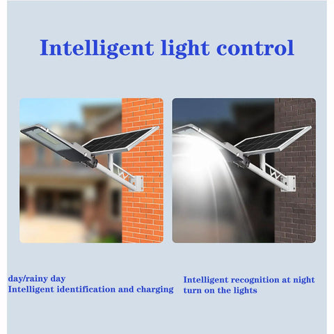 JUDYSSY Solar Street Lights Outdoor with solar panel, intelligent light control for day and night operation.