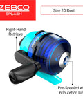 Kids Splash Jr Spincast Reel And Rod Combo Four Foot Two Piece Rod Size Twenty Reel With Right Hand Retrieve Blue Reel