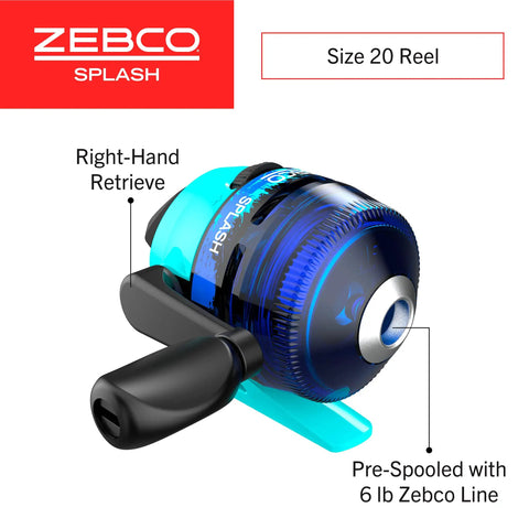Kids Splash Jr Spincast Reel And Rod Combo Four Foot Two Piece Rod Size Twenty Reel With Right Hand Retrieve Blue Reel