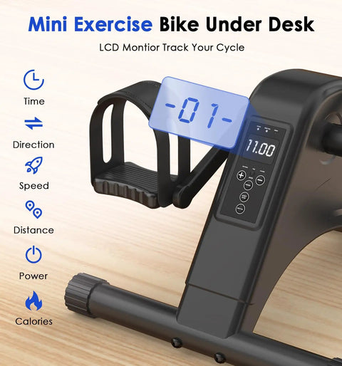 Compact Under Desk Pedal Exerciser For Seniors With 12 Level Electric Mini Bike And LCD Display close-up with pedal and screen