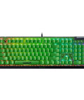 Next Level Minecraft Edition Mechanical Gaming Keyboard With Sick Chroma RGB Lighting Clicky Tactile Green Switches Easy Macro Programming And Ridiculously Durable Doubleshot Abs Keycaps top view with vibrant RGB lighting.