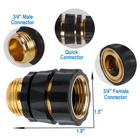 Premium Aluminum Three Quarter Inch Garden Hose Quick Connectors Set Of Four Male And Female Fittings For Quick Attachments Durable Leak Free Easy Connect And Disconnect Outdoor Watering