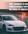 White car on open road with text overlay 'Rest assured to use, professionally repair all kinds of cracks'