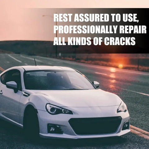 White car on open road with text overlay 'Rest assured to use, professionally repair all kinds of cracks'