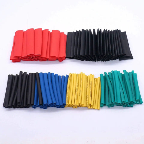 560 Piece Heat Shrink Tube Kit With 2 To 1 Shrink Ratio, 12 Sizes, 5 Colors, shown in organized colored stacks