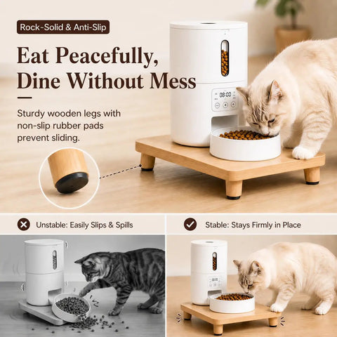 Elevated Cat Food Stand, Ergonomic Neck And Spine Care Feeding Table with non-slip rubber feet for stability while feeding.