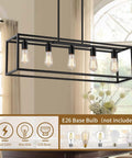 Top Shelf Black Five Light Linear Chandelier Featuring A Killer Geometric Metal Frame And Adjustable Hanging Rods For Down To Earth Farmhouse Kitchen Islands And Dining Spaces, with E26 bulb sockets.