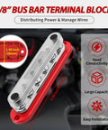 Beefy Marine Grade 300 Amp 12V Bus Bar With 3 Eighth Inch Studs Power Distribution Block With Cover For Boat Battery Wiring Positive And Negative Terminals Automotive And Solar Use Pack Of 2; 3/8 inch terminal block