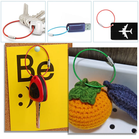 16 Pack Stainless Steel Wire Key Rings 2mm Nylon Coated Cable Key Chains, 6 Inch securing keys and everyday items in assorted colors