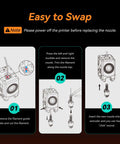 Instruction diagram for installing Nozzle Assembly For Adventurer 5M 3D Printer Quick-Release 0.8mm Nozzle High Temp 280C