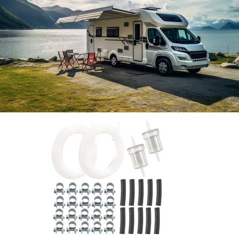 Get Your Car Cozy With This Slick 2 Set Fuels Heater Line Kit Featuring Premium Hose And Secure Clips For Winter Camping And Extended Parked Drives In Cold Regions; RV hose kit with clear tubes, filters, and clamps