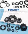 65Mn Steel Internal Tooth Star Lock Washers Set, 351 Piece Assortment For M2 To M12, multiple sizes displayed on white surface