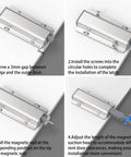 Installation steps for Push To Open Cabinet Latch Set 12 Pack Magnetic Touch Latches for hidden doors, showing step-by-step guide.