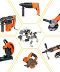 120 Pieces Carbon Brushes Set For Electric Motors In 12 Different Sizes Must Have Repair Kit For Angle Grinders Circular Saws And Electric Hammer Drills shown with tools