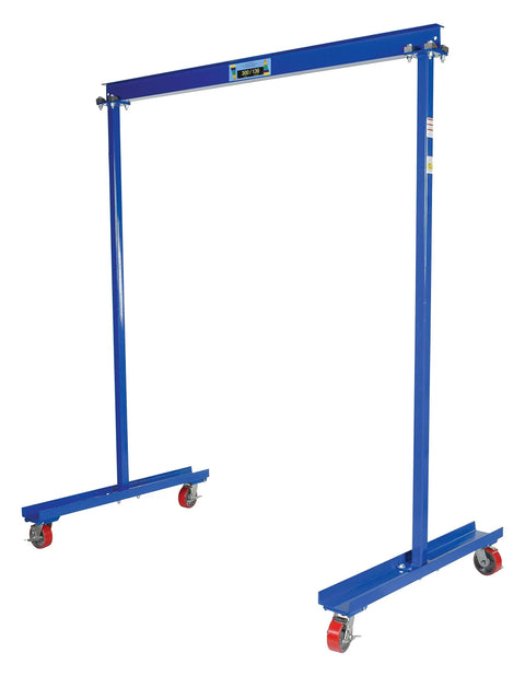 Heavy Duty Steel Portable Gantry Crane Built For Serious Shop Hustle With 300 Pound Lift Capacity featuring blue color and smooth glide casters.