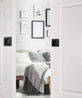 Two And Three Quarters Inch Recessed Finger Flush Pocket Door Pulls In Matte Black Stainless Steel Sliding Closet Door Handle Square Barn Door Hardware 2 Pack Built Tough For Daily Use Rust Proof Smooth Chamfered Edges installed on white doors