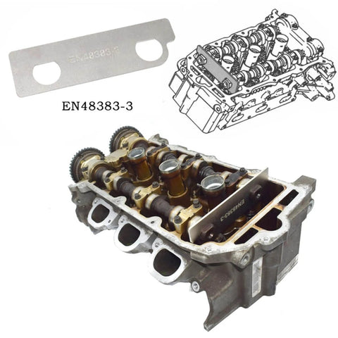 Camshaft Retaining And Alignment Timing Tool Kit For General Motors Vehicles, DIY Friendly, Pro Grade, Fits GM GMC Cadillac Buick Pontiac Chevrolet 2.8L To 4.2L Engines, Replaces J-44221 EN-48383 EN-46105 EN-46106 EN-46111, Easy To Use with cam plate and engine illustration.