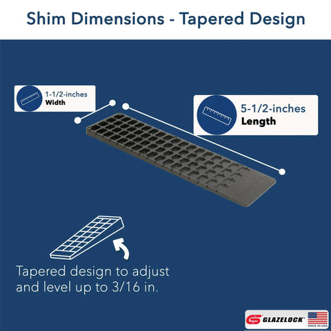 Diagram showing dimensions of Five Point Five Inch Prescored Leveling Furniture Shims 12 Pack No Brainer Anti Wobble Wedges