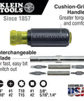 All Purpose 4 Piece Multi Bit Screwdriver And Nut Driver Set With 30 Industrial Strength Bits showing Klein Tools handles and bits