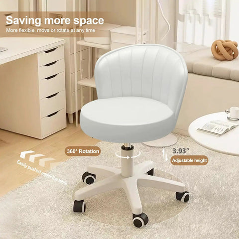 Small Round Rolling Desk Chair Armless Design Comfy PU Leather Seat Height Adjustable Swivel Office Chair in room setting