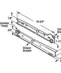 Drawer Slide Kit Replacement For Bottom And Side Mounted Drawers, Self Closing Design, 19-3/4 Inch Steel Tracks With Plastic Wheels, White Finish, Includes Hardware For One Complete Drawer, Easy Upgrade. Diagram with cabinet and drawer brackets
