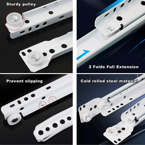 Top Notch White Steel Roller Drawer Slides One Pair Bottom Mount Heavy Duty Cabinet Runners With Slick Rollout Action Built Tough For Dresser Keyboard Shelf And Garage Workbench Assembly In Various Lengths