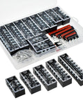 10 Pack 15A Screw Terminal Blocks With Wiring Strips, Dual Row, Covered, 3 4 5 6 8 Position Options, Pre Insulated Jumpers, 600V For Electrical Wiring Connections, Durable ABS Plastic Shell With Dust Cover